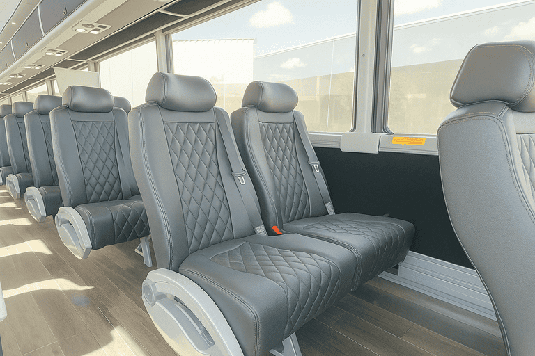 interior of Troy Shuttle Bus Company charter bus